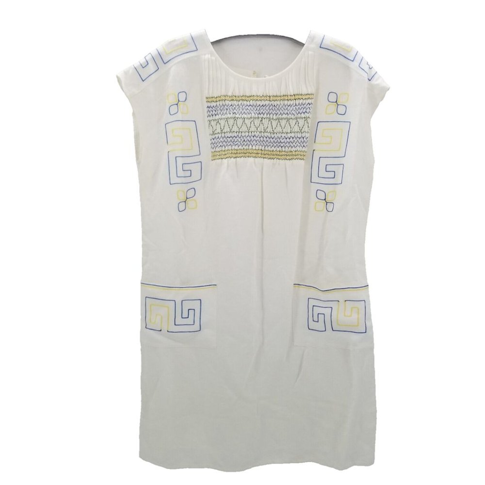 Tory Burch Smocked Mini Womans Linen Dress 61642 New Ivory/104 Sz Large